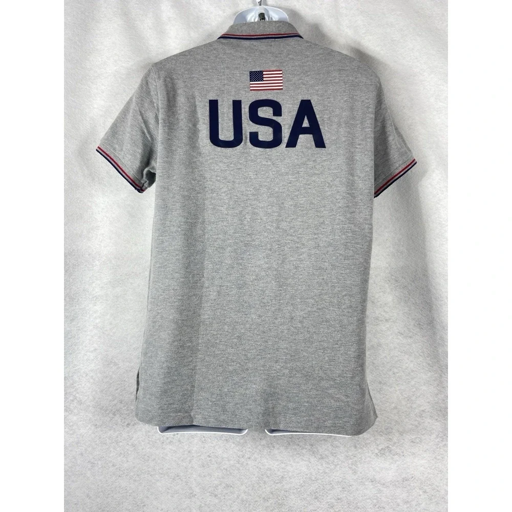 Polo Ralph Lauren Polo Shirt Men's M Gray Team USA 16 American Flag Custom Fit